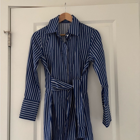 J.McLaughlin Orla Stripe Long Sleeve Tie Waist Button Front Midi Shirt Dress - Picture 7 of 9